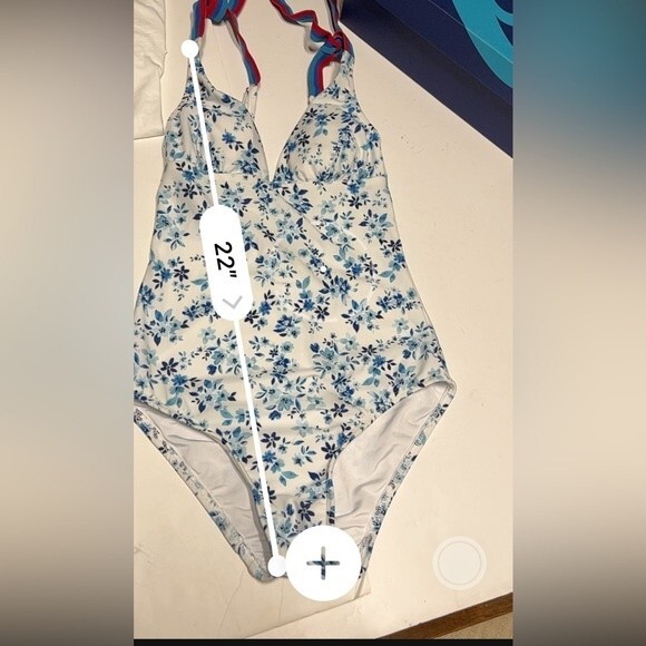 Shoshanna Floral Deep V Tie Strap One Piece Swimsuit White Blue 0 - Picture 13 of 15